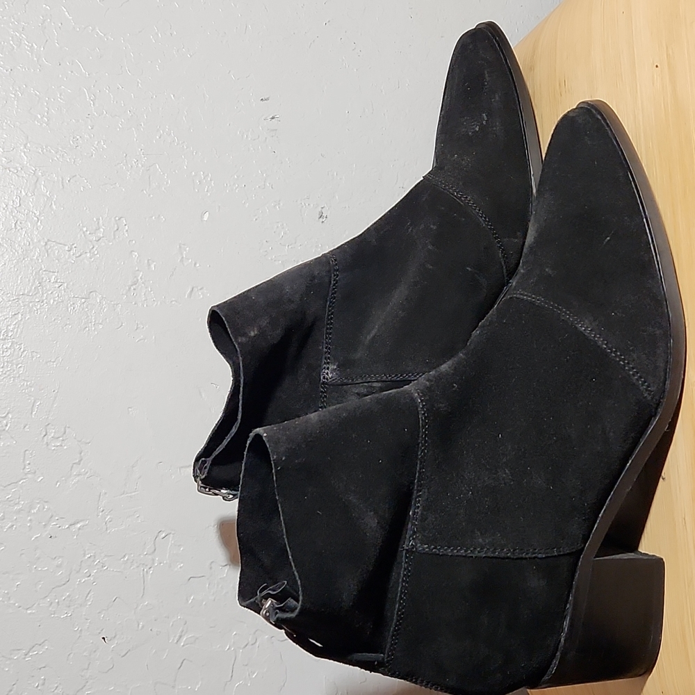 BLACK Suede Studio Heeled Back Zipper Bootie 10